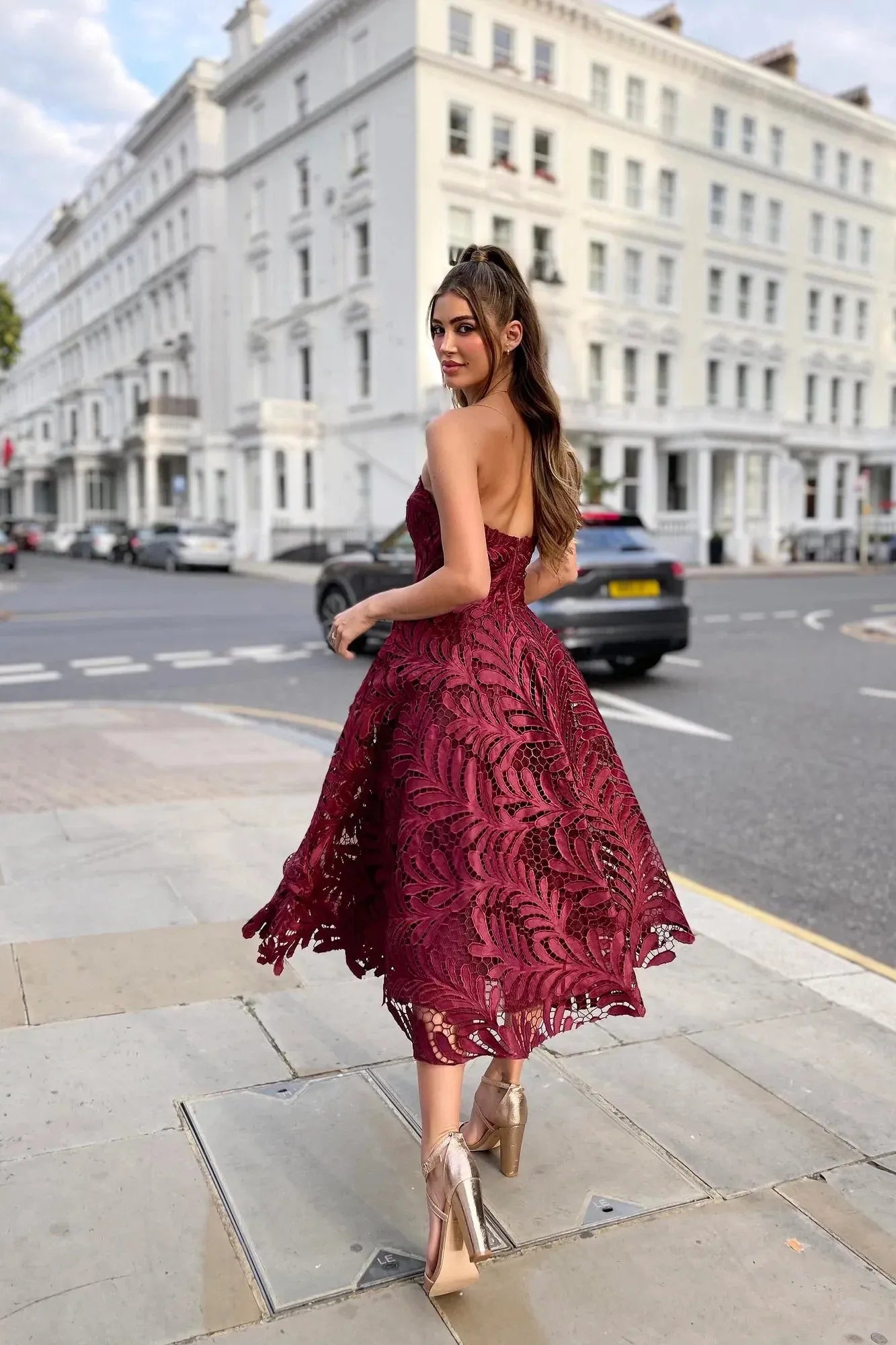 Jadore lace strapless full skirt cocktail gown