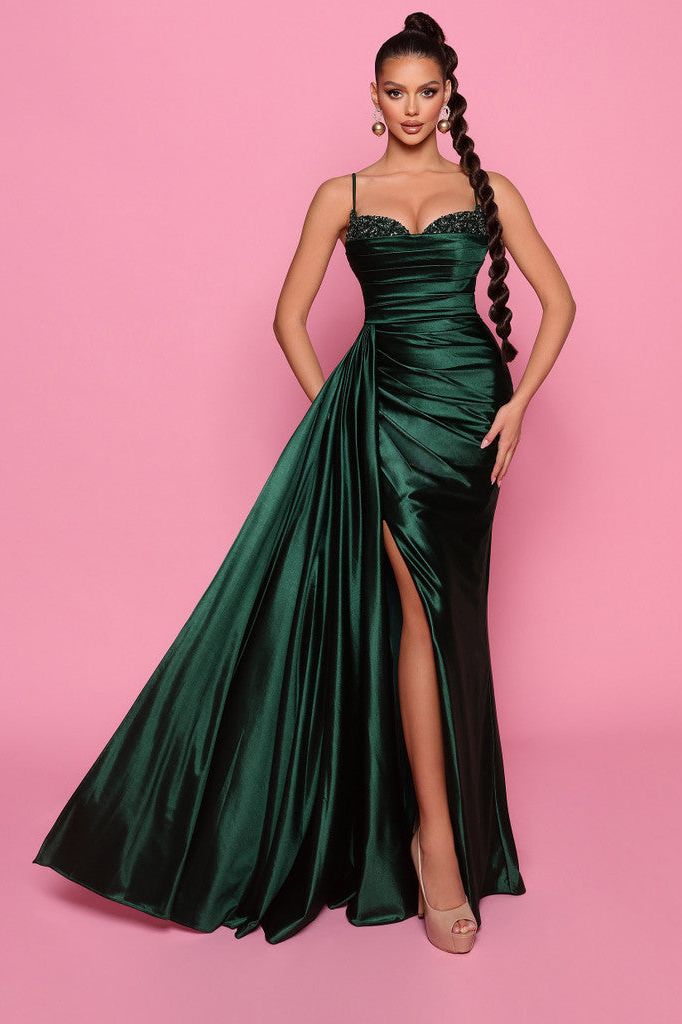NICOLETTA GOWN - embellished neckline emerald gala ball gown