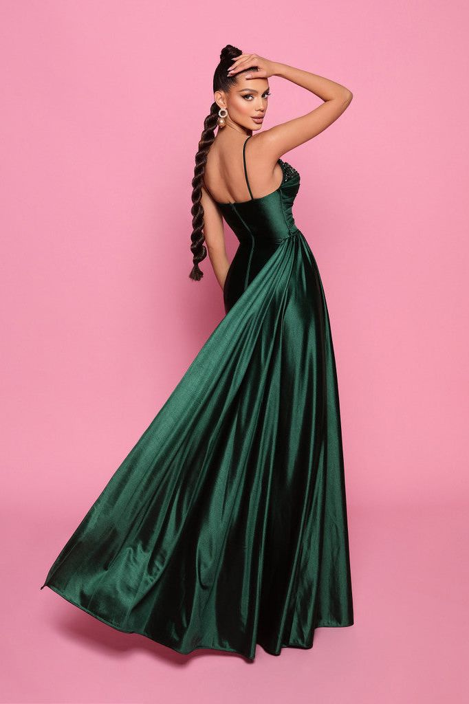 NICOLETTA GOWN - embellished neckline emerald gala ball gown