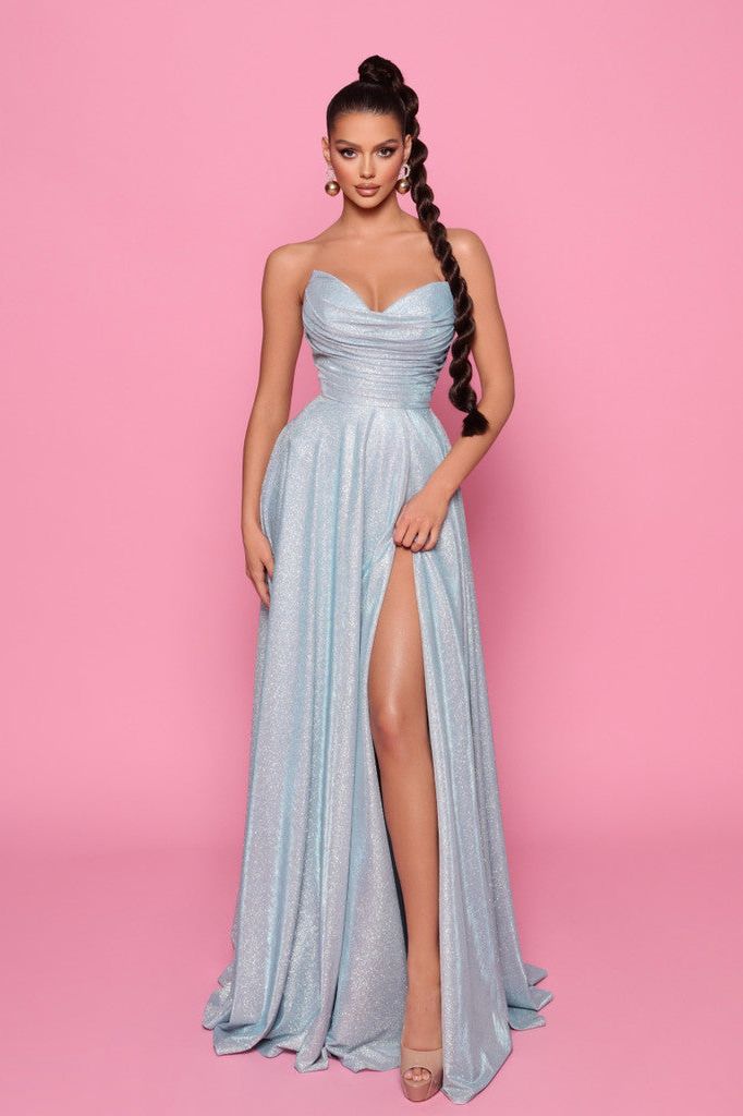 NICOLETTA shimmering elegant cowl neckline gown