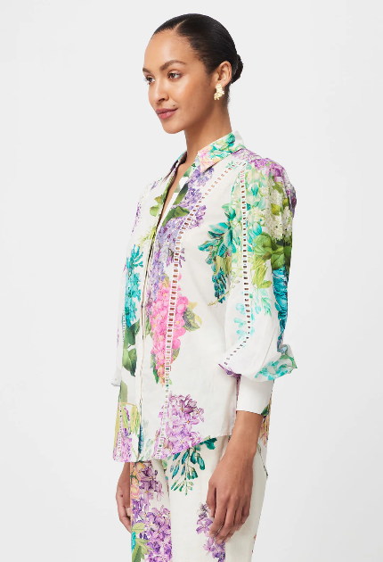 Once Was SWANSON EMBROIDERED COTTON VOILE SHIRT IN WISTERIA ALBA