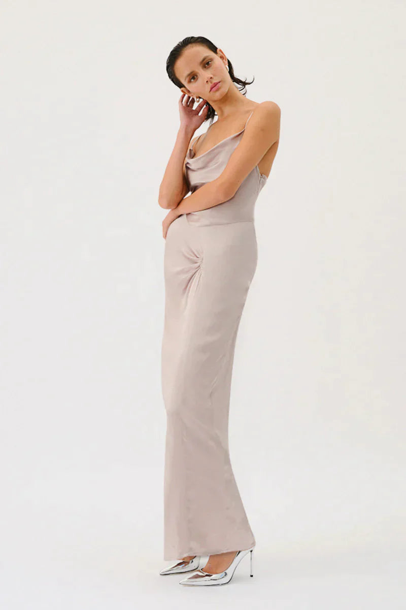 SUBOO MILLENIA COWL NECK TWIST STRAPPY MAXI DRESS - GUNMETAL