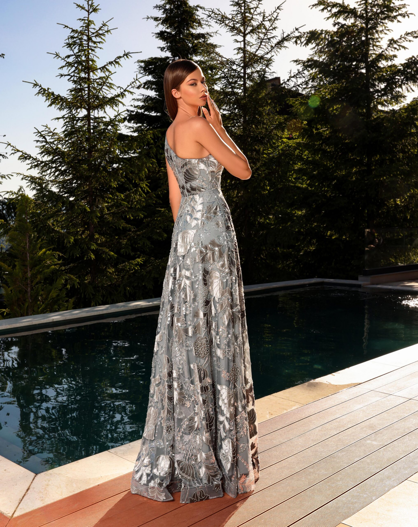 Nicoletta exquisite fabric one shoulder beautiful style gown
