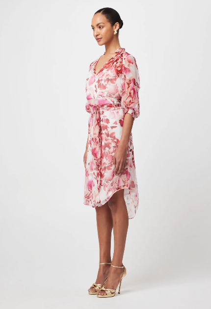 Once Was…ANNABELLE Viscose Chiffon Dress in Flamingo Flower