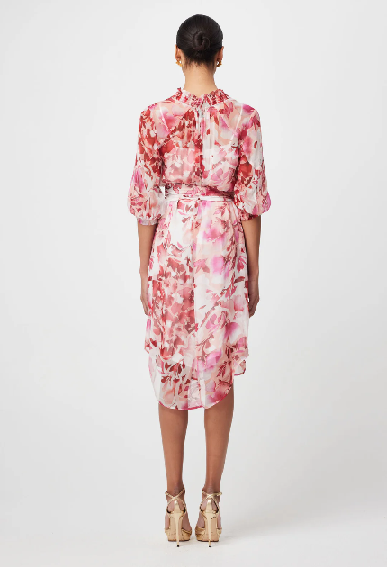Once Was…ANNABELLE Viscose Chiffon Dress in Flamingo Flower