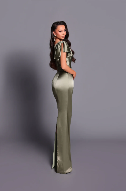 Nicoletta one shoulder satin gown Dusty Sage NBM2002