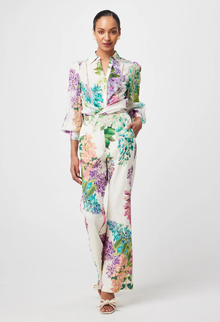 Once Was SWANSON EMBROIDERED COTTON VOILE SHIRT IN WISTERIA ALBA