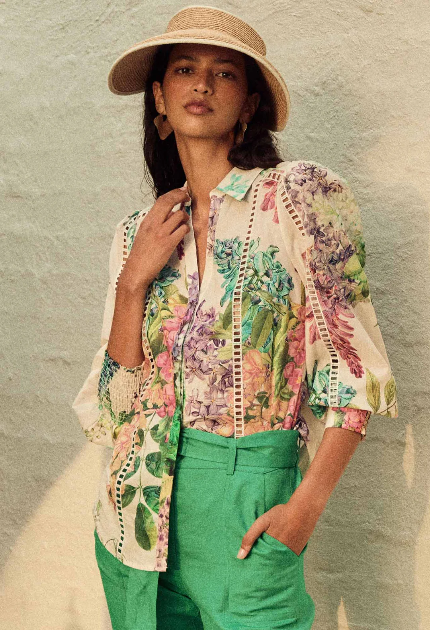 Once Was SWANSON EMBROIDERED COTTON VOILE SHIRT IN WISTERIA ALBA