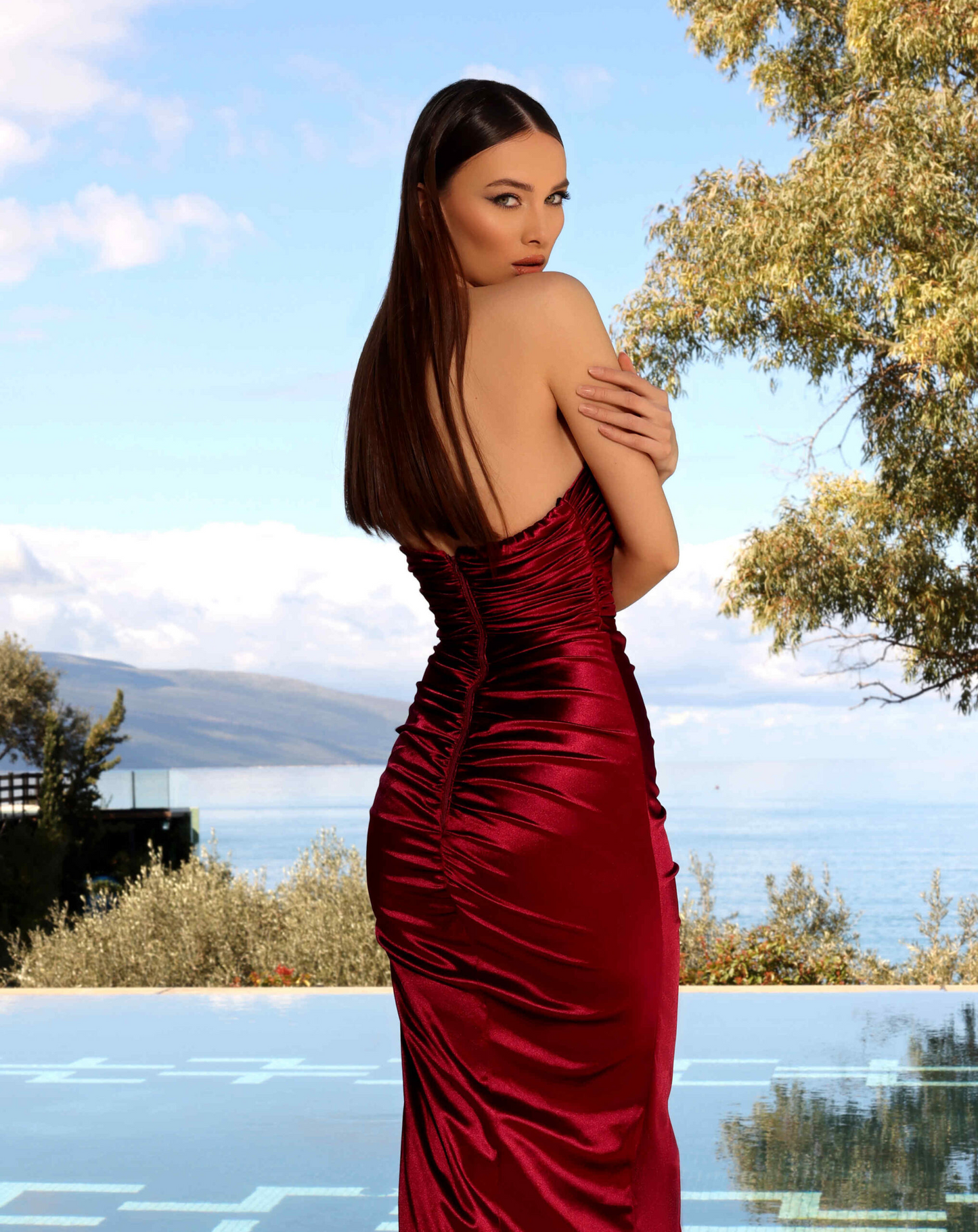 Nicoletta ruched fitted gown