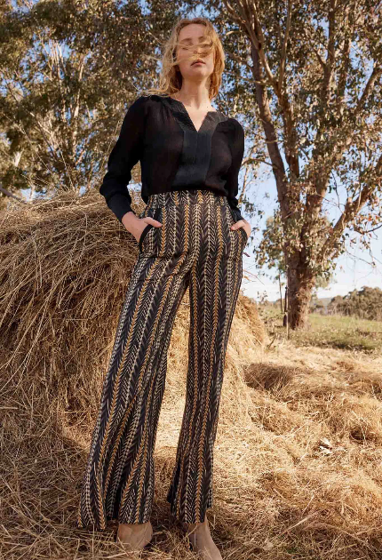 Once Was WILLOW Linen Viscose Pants in Black Bromgrass