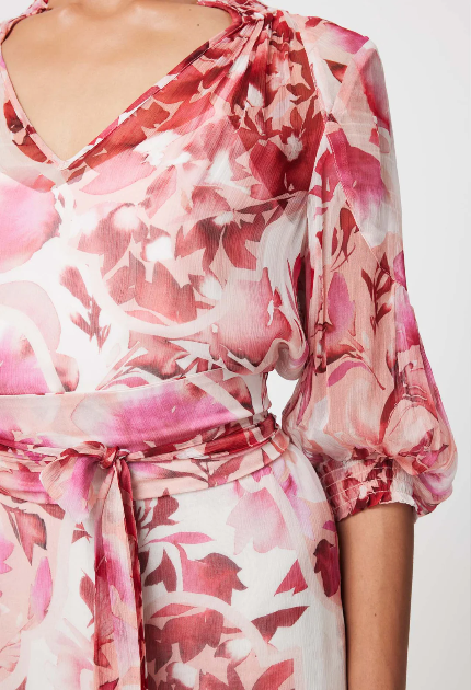 Once Was…ANNABELLE Viscose Chiffon Dress in Flamingo Flower