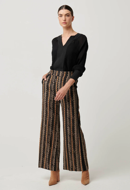 Once Was WILLOW Linen Viscose Pants in Black Bromgrass