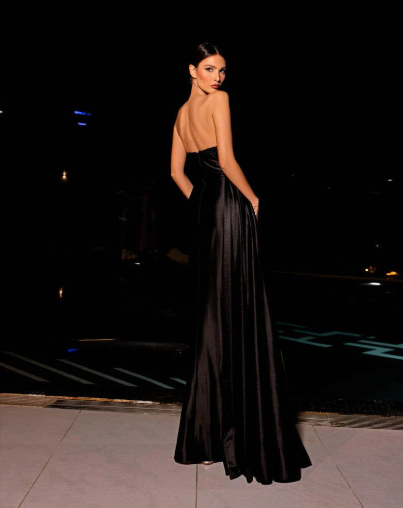 Nicoletta Formal Gown - Draped gloss satin gown