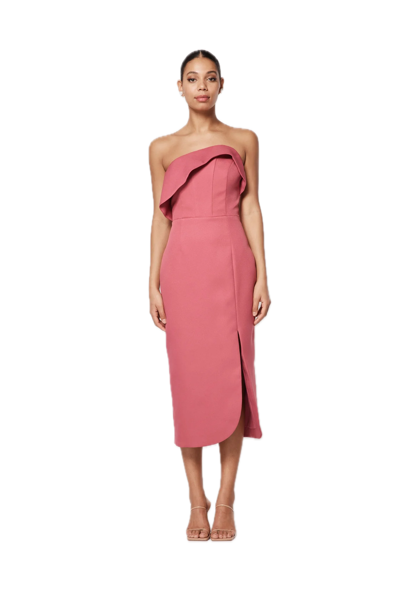Elliatt Agatha Dress Berry Structured Bodice, Fitted Style, Skirt Slit