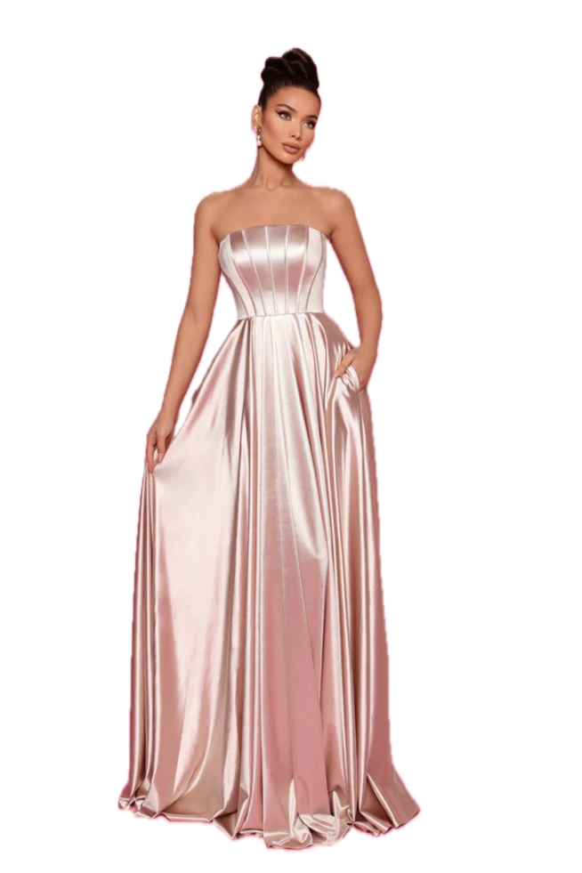 Nicoletta NP168 Satin A-Line Gown in Champagne,