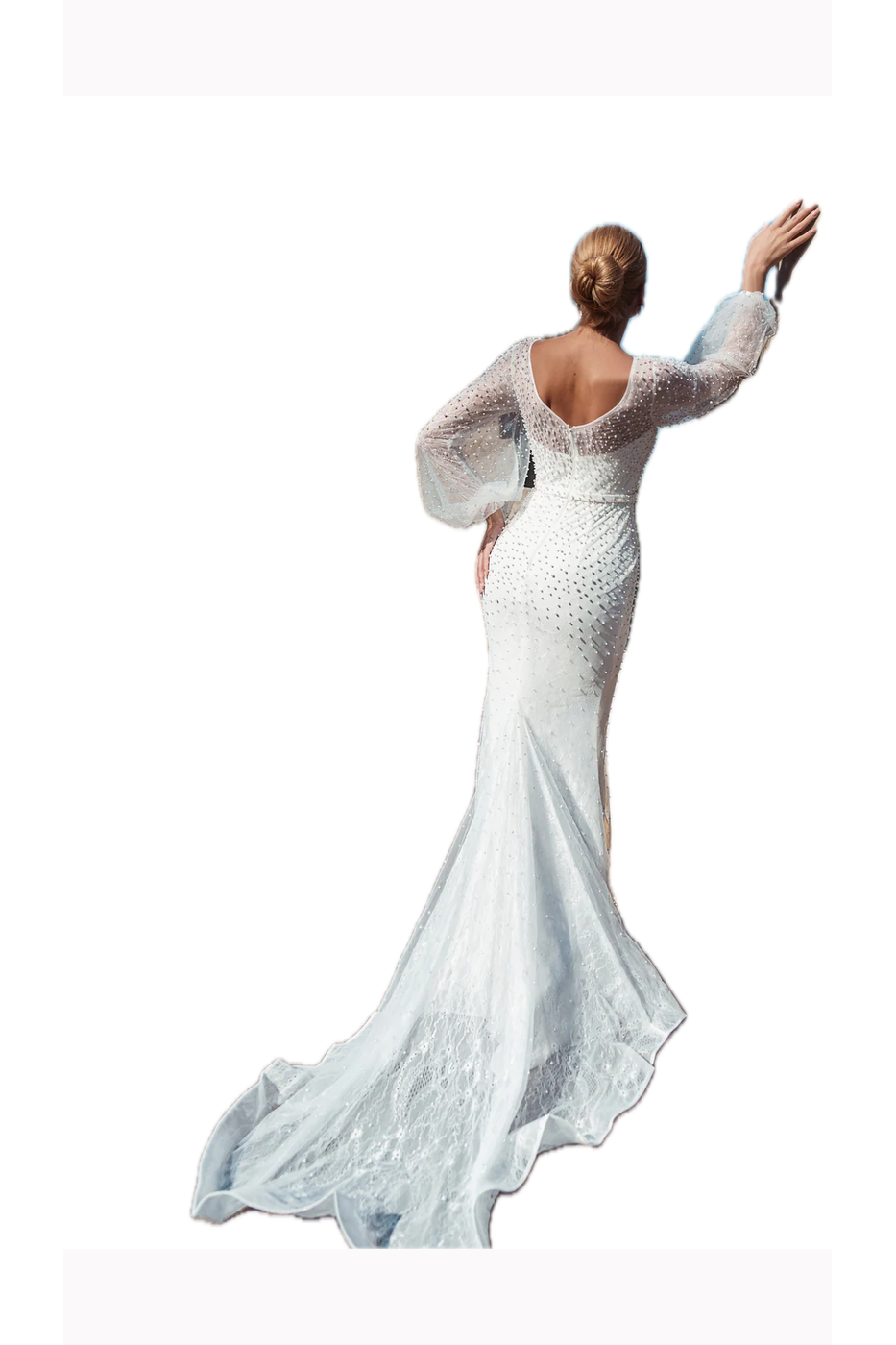 Tina Holly Couture BB016 Off-White Mermaid Wedding Dress with Pearls and Sheer Long Sleeves