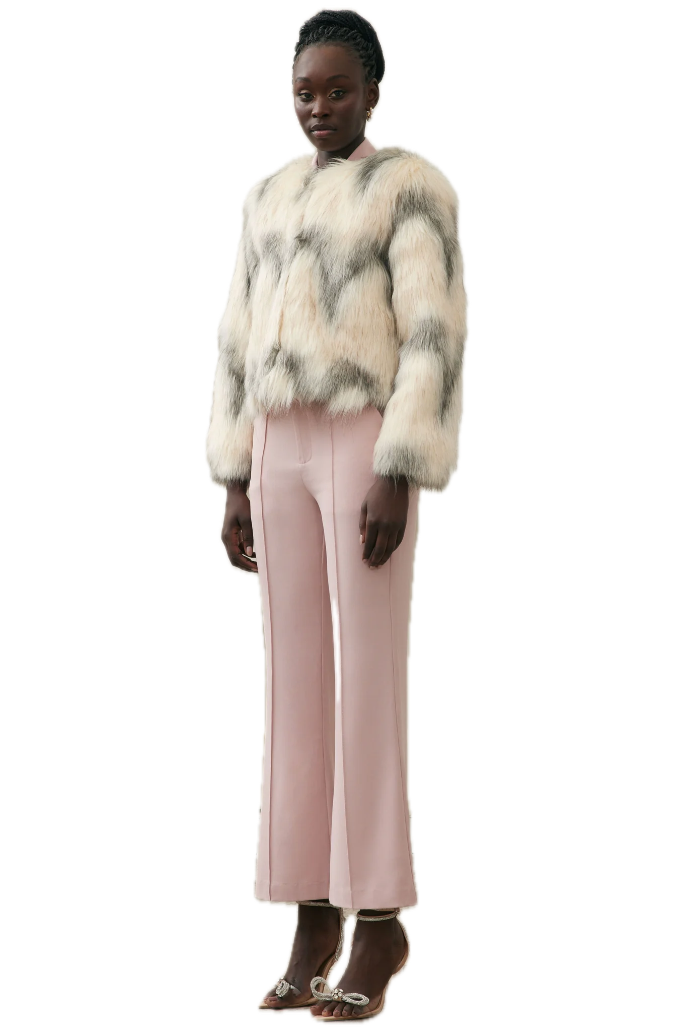Elliatt Noel Chevron Faux Fur Jacket - Ivory Grey Elegance