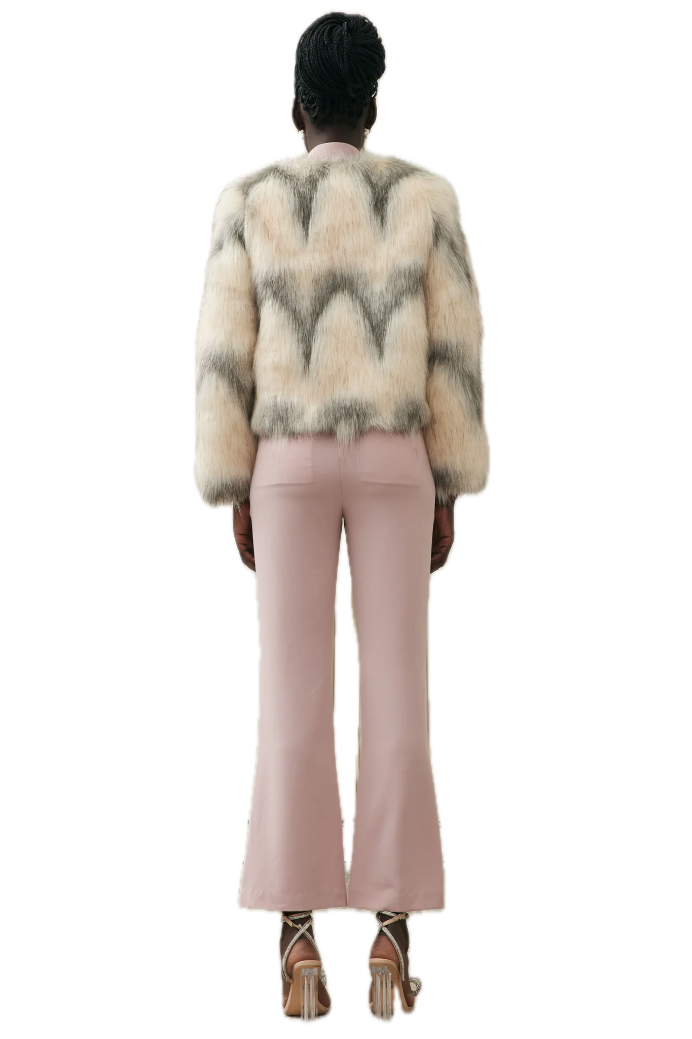 Elliatt Noel Chevron Faux Fur Jacket - Ivory Grey Elegance