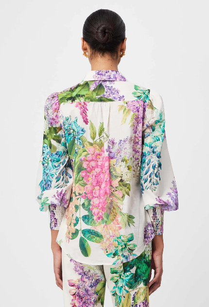 Once Was SWANSON EMBROIDERED COTTON VOILE SHIRT IN WISTERIA ALBA