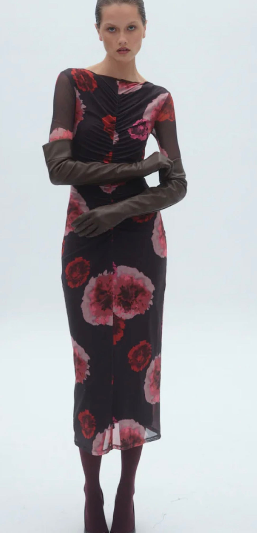 Suboo Frida ruched long sleeve midi dress