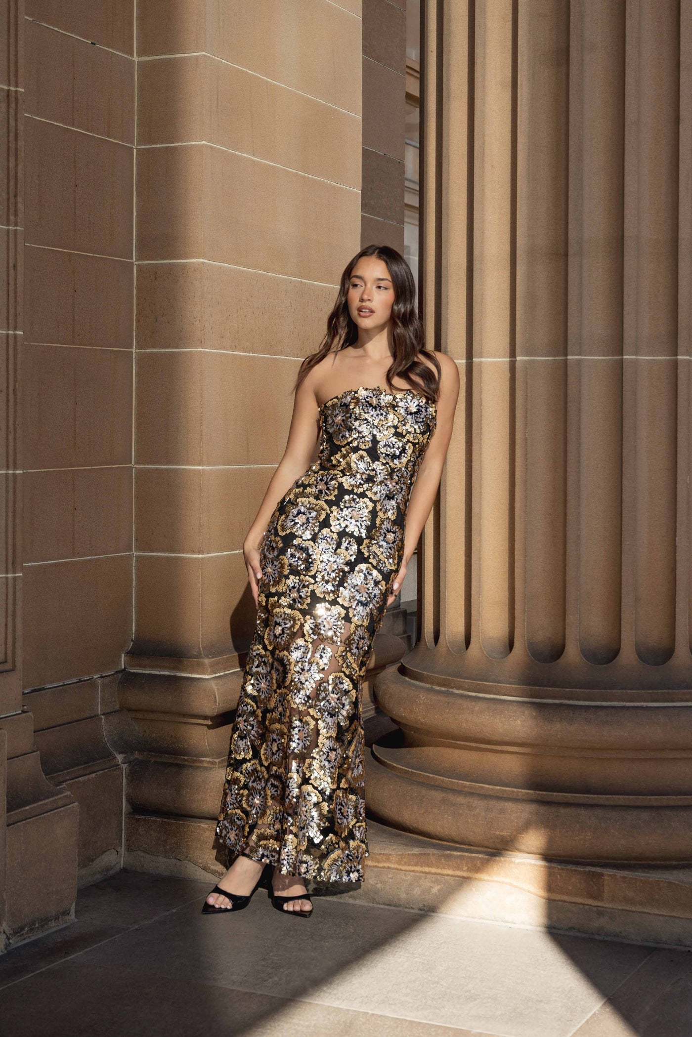 Elliatt Celeste gown black and gold sequins