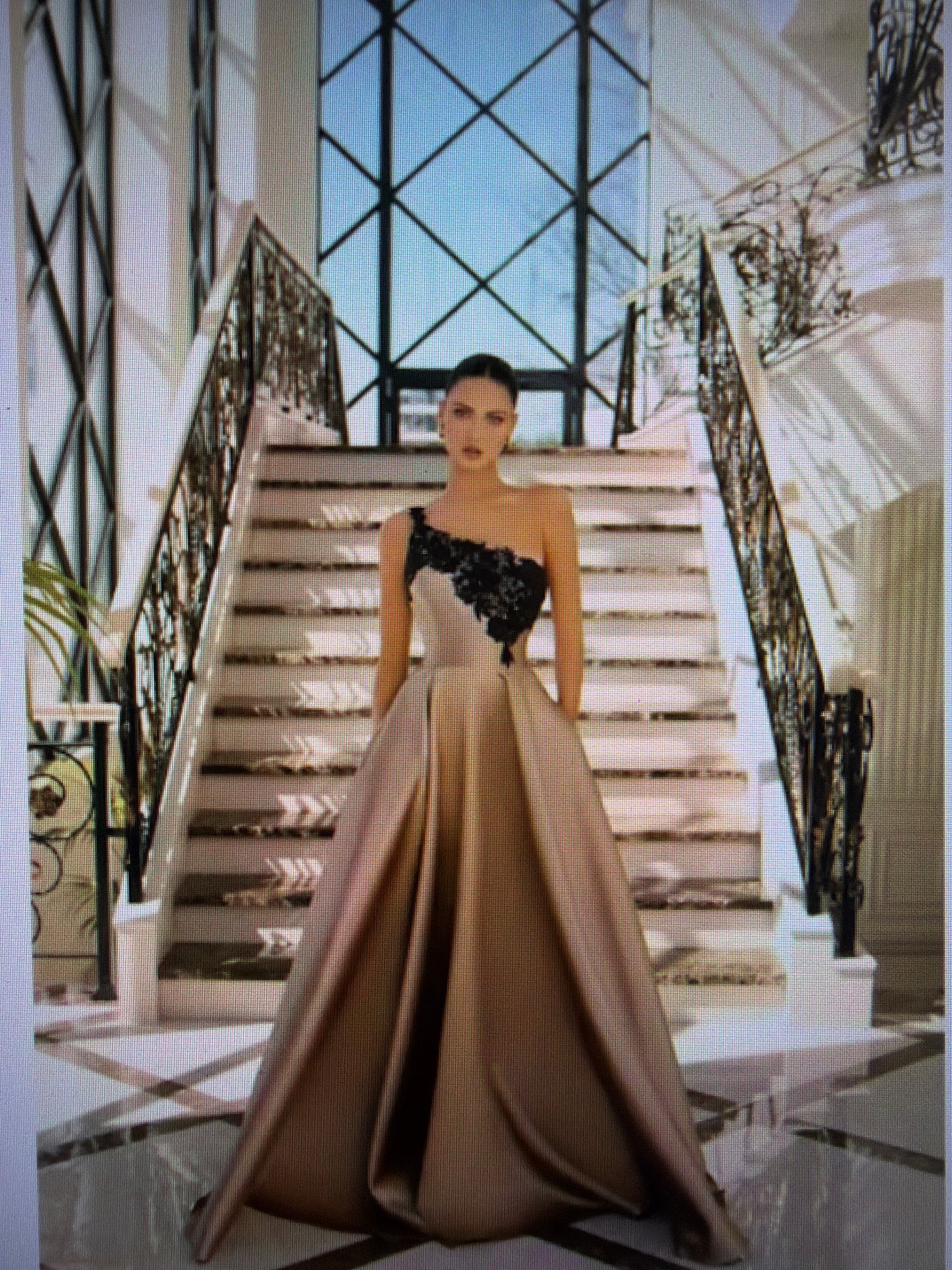 Nicoletta one shoulder mikado gown with lace detail