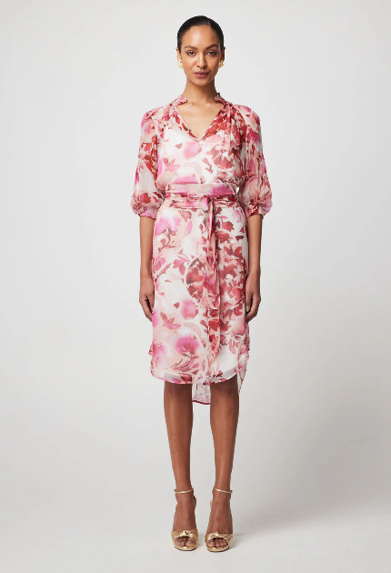 Once Was…ANNABELLE Viscose Chiffon Dress in Flamingo Flower