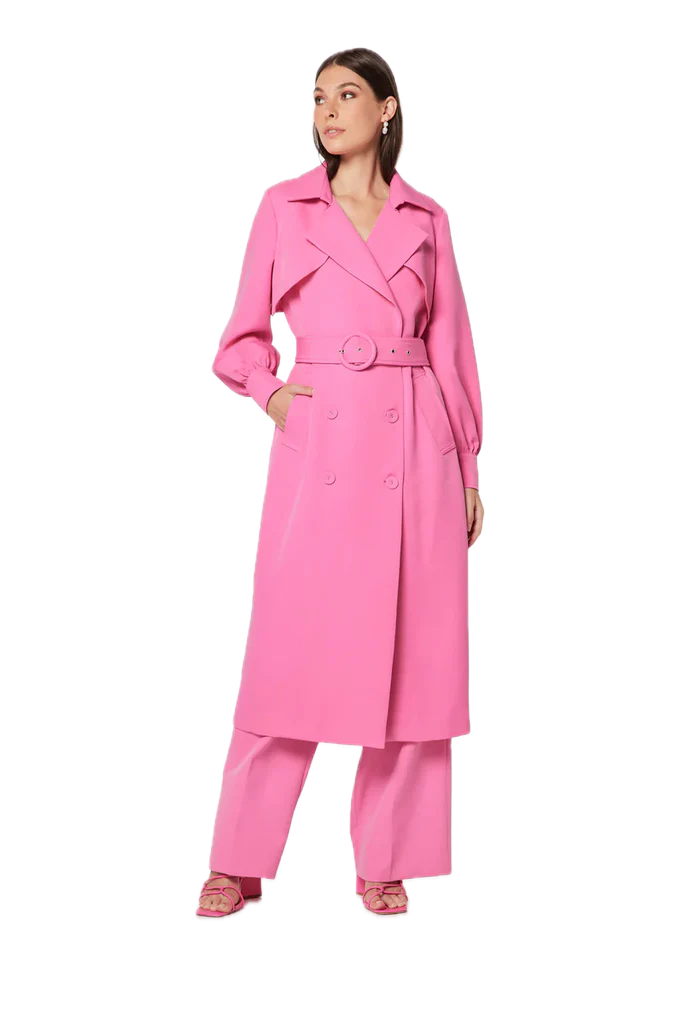 Elliatt Lovely Trench Coat in Pink - Chic Midi with Adjustable Waist Belt