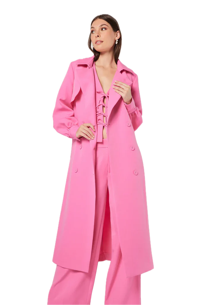 Elliatt Lovely Trench Coat in Pink - Chic Midi with Adjustable Waist Belt