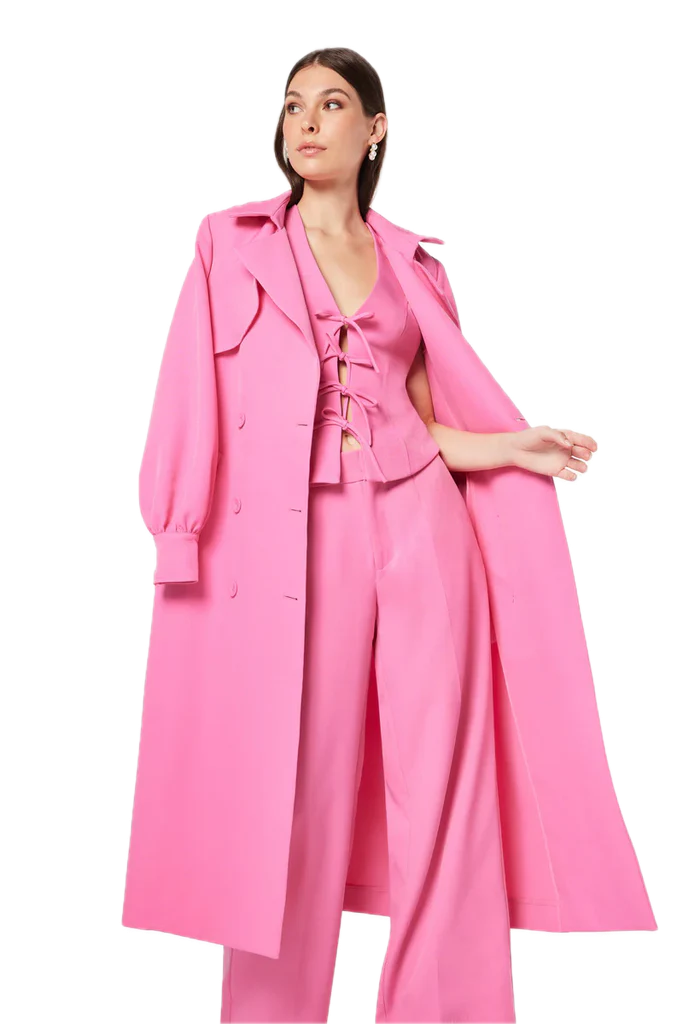 Elliatt Lovely Trench Coat in Pink - Chic Midi with Adjustable Waist Belt