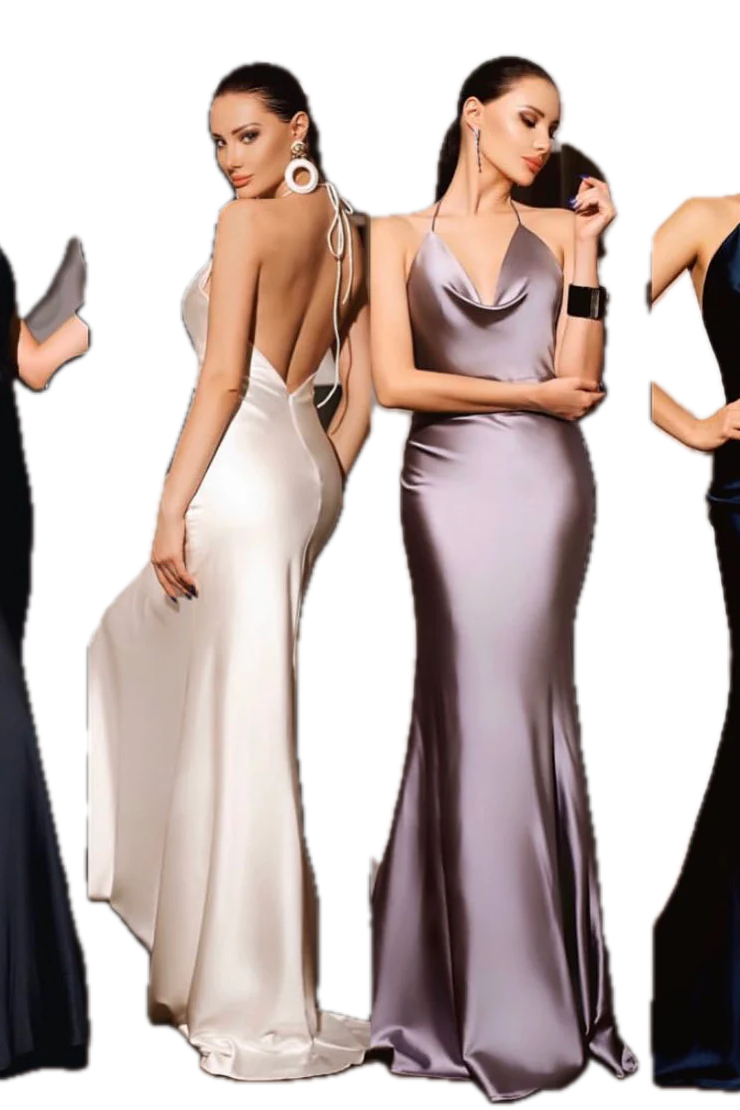 Jadore Cowl Neck Formal Dress - Elegant Stretch Satin Gown