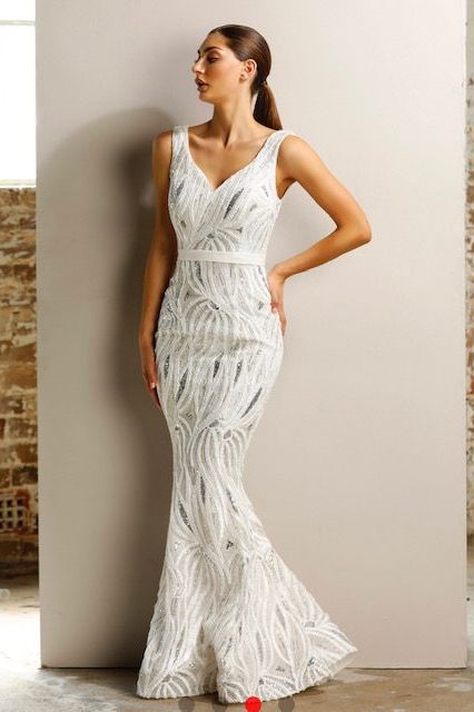 J'ADORE AUSTRALIA embellished 3d lace mermaid gown