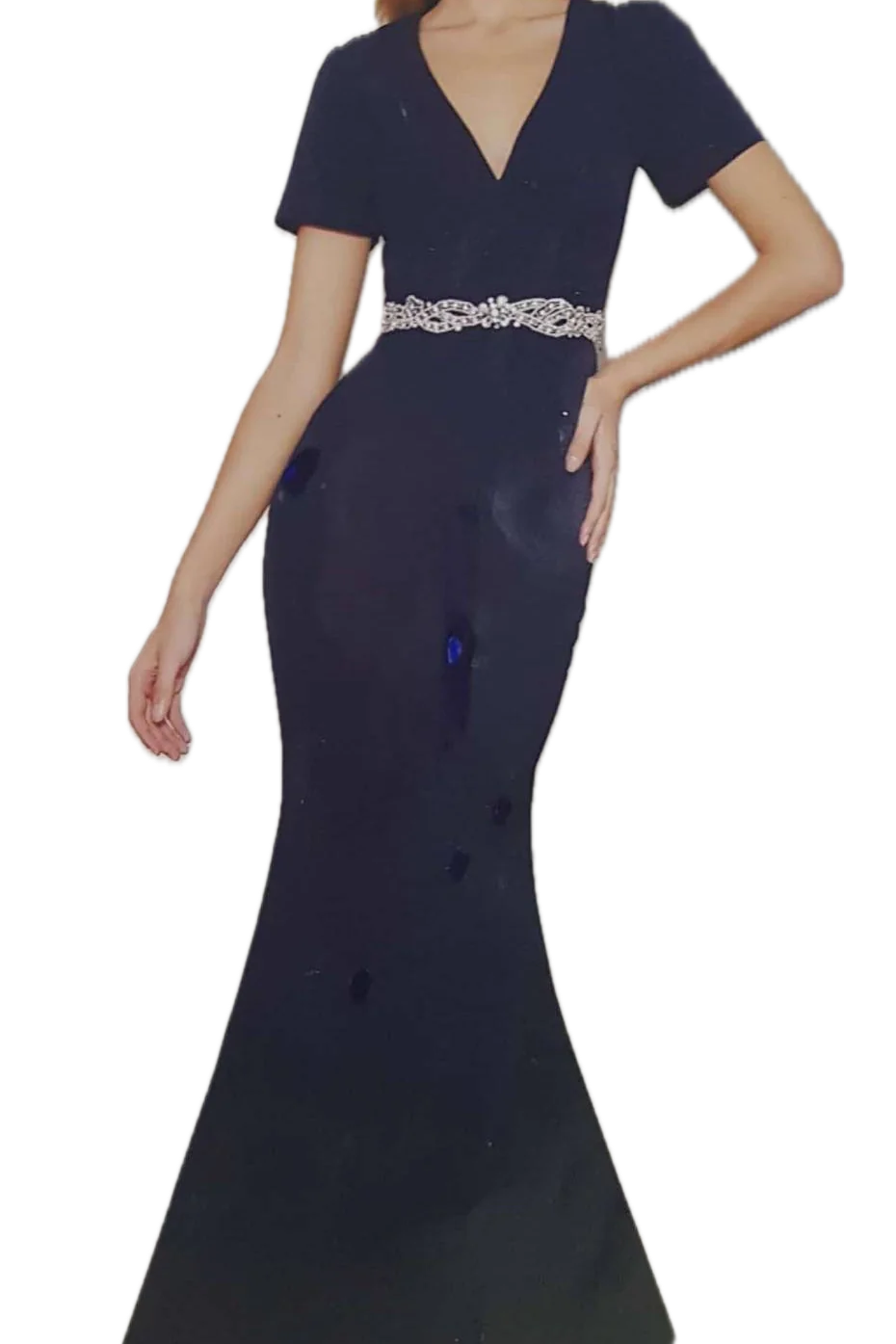 Jadore V-Neck Evening Gown with Sleeves - Elegance Redefined