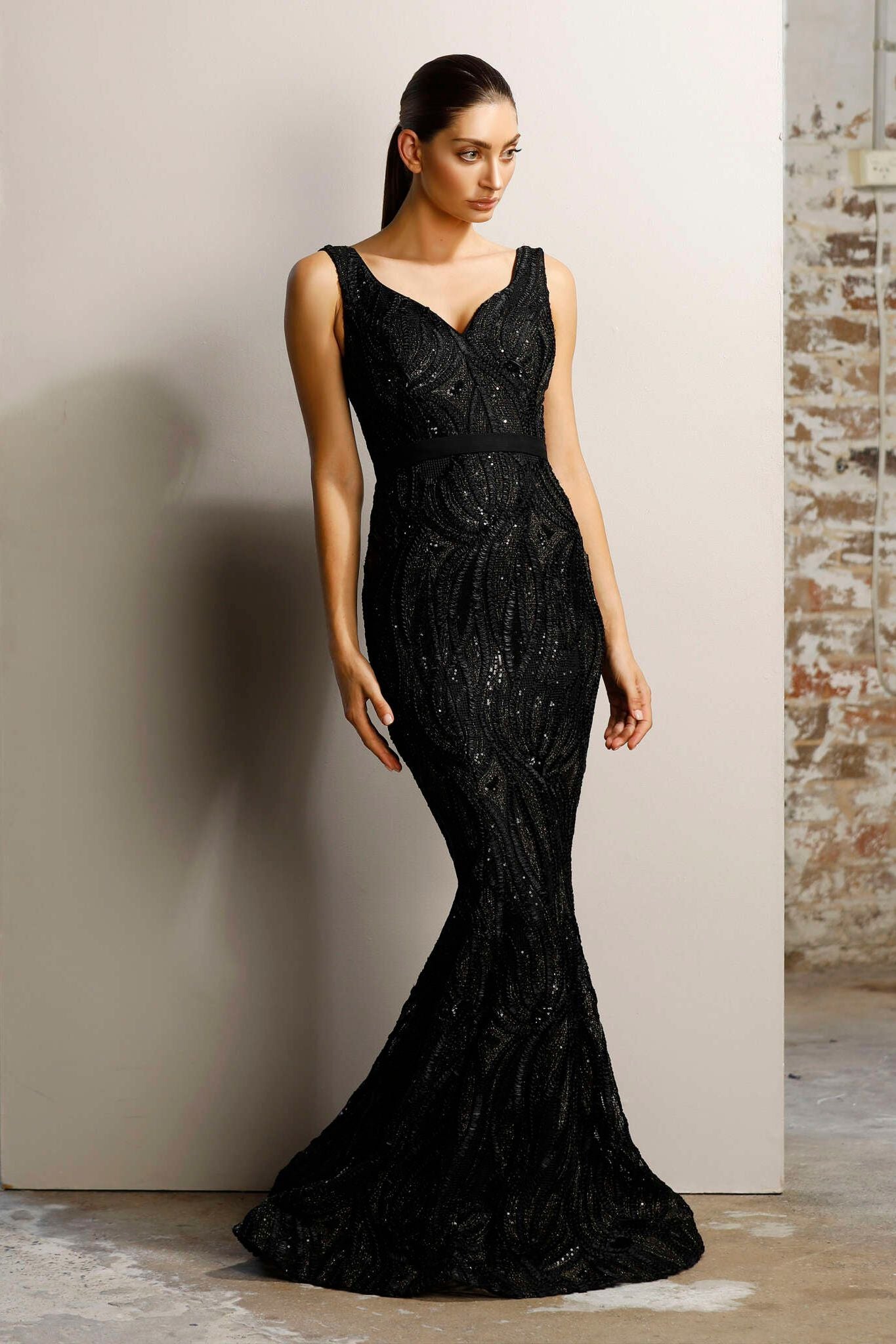 J'ADORE AUSTRALIA embellished 3d lace mermaid gown