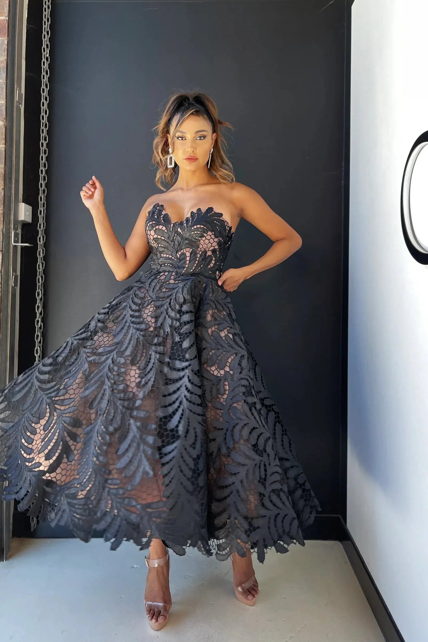 Jadore lace strapless full skirt cocktail gown