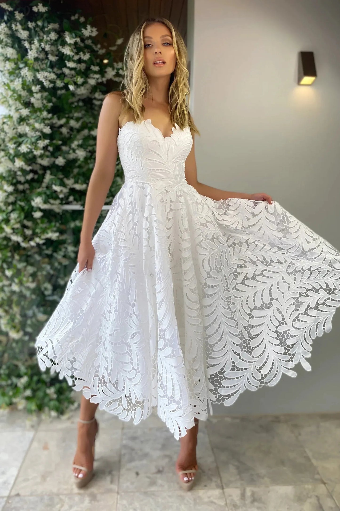 Jadore lace strapless full skirt cocktail gown