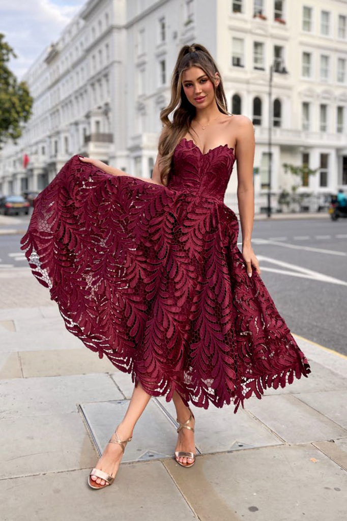 Jadore lace strapless full skirt cocktail gown