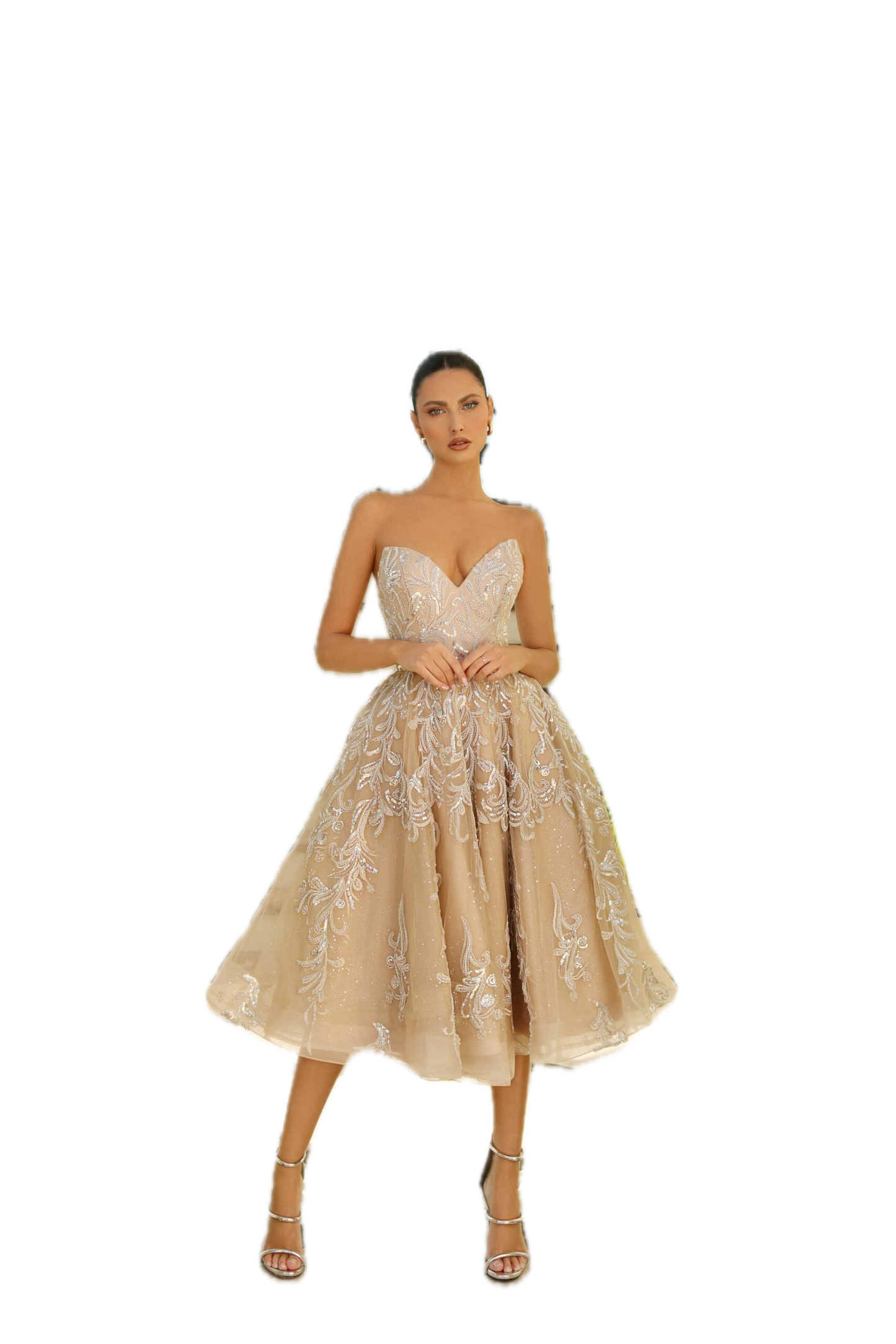 Nicoletta Champagne sequin cocktail Gown