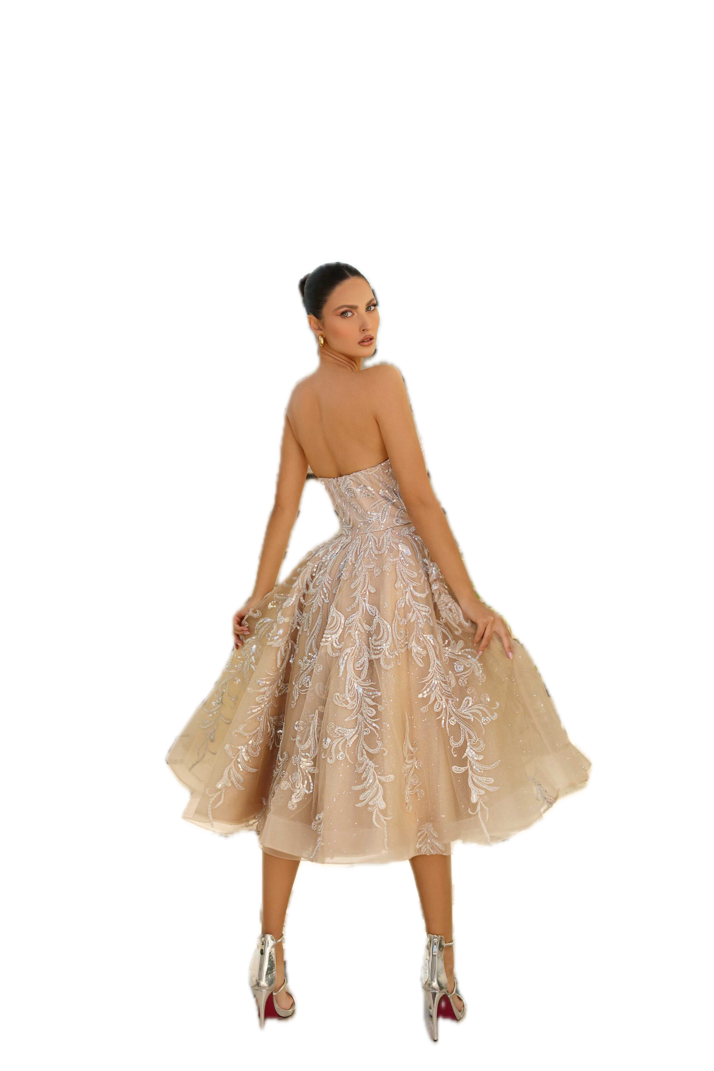 Nicoletta Champagne sequin cocktail Gown