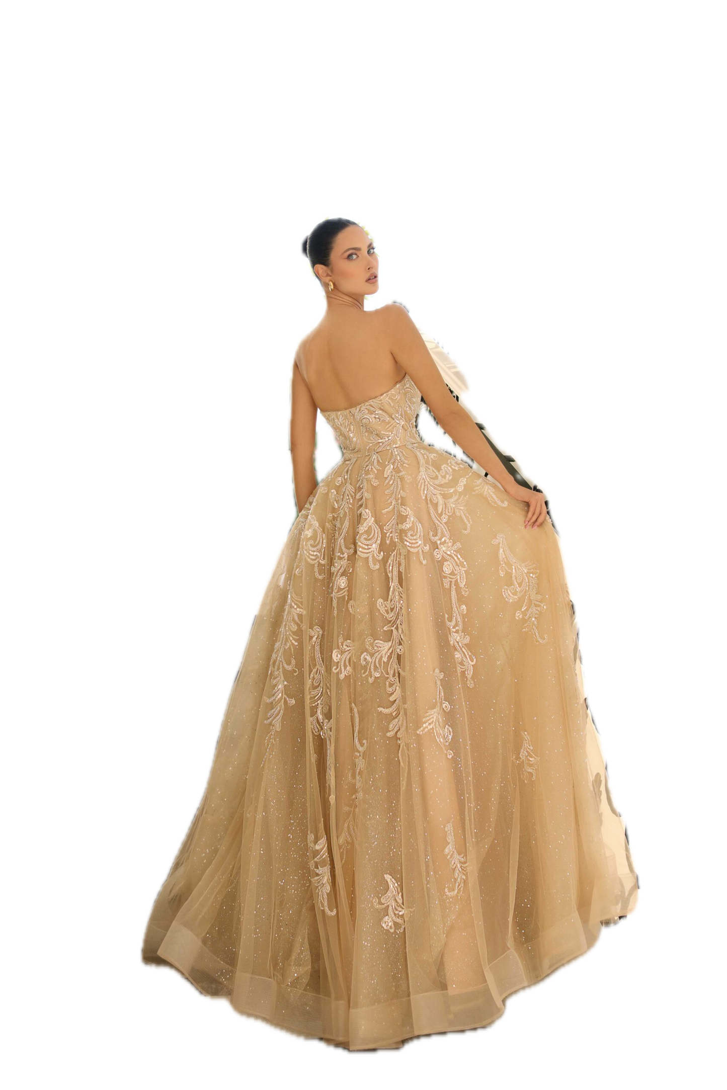 Nicoletta LUX017 Champagne sequin Gown