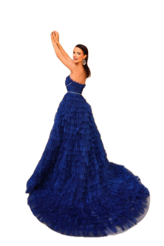 Nicoletta NC1047 Navy Ball Gown – Elegant Strapless Tulle Dress with crystal Beading