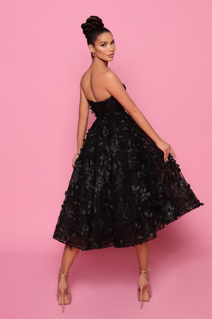 NICOLETTA ...3D LACE COCKTAIL DRESS - BLACK