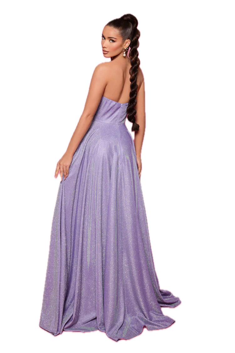 Nicoletta NP176 Gown - draped bodice Strapless A-Line Dress with Leg Split