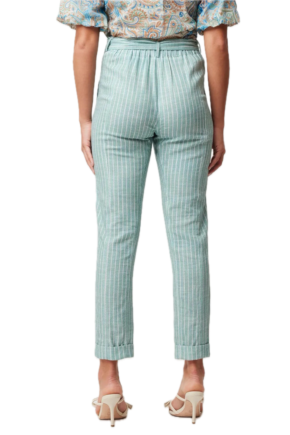 Once Was Capri Stripe TRANSIT Linen-Viscose High-Waisted Pants with Rolled Cuff