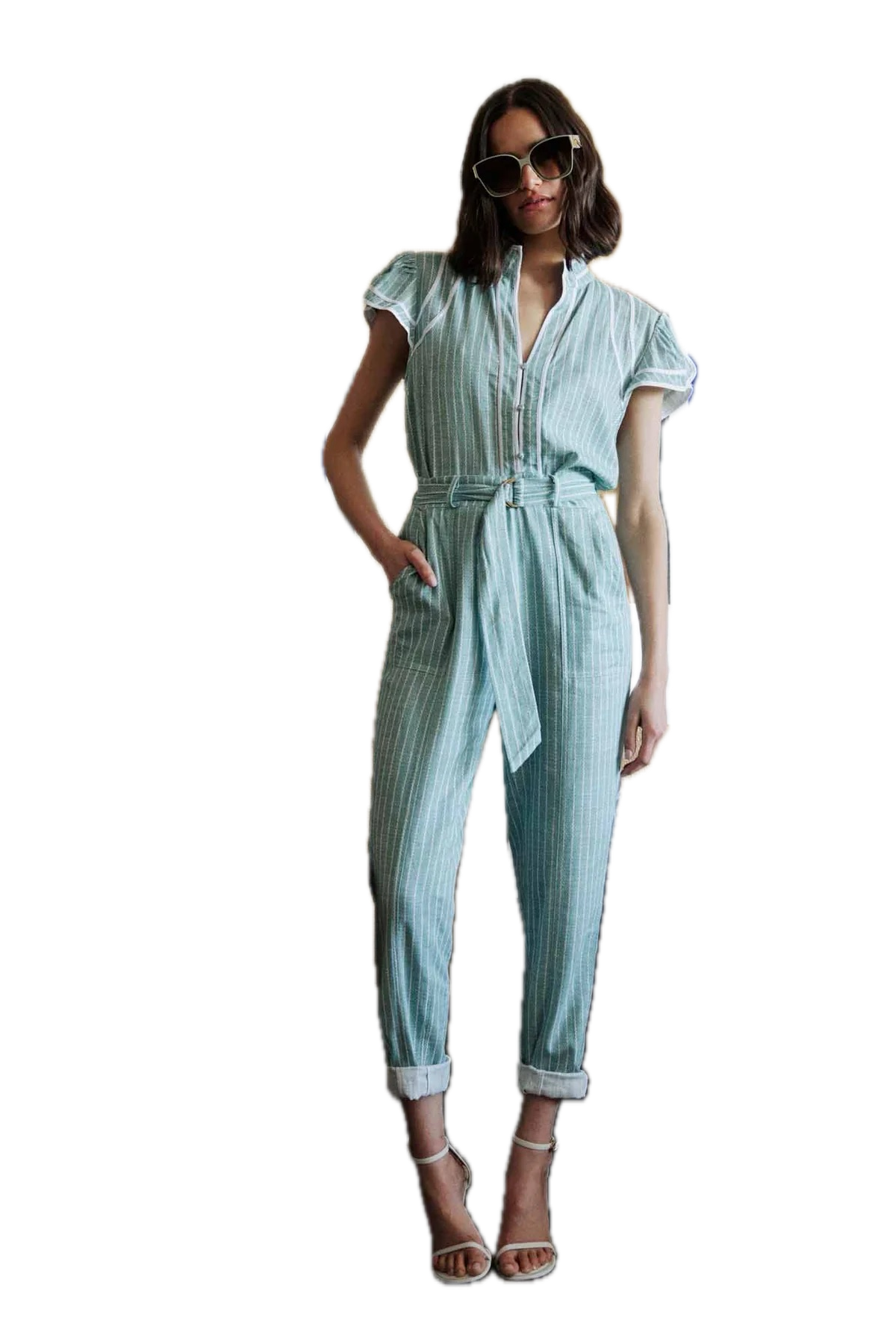 Once Was Capri Stripe TRANSIT Linen-Viscose High-Waisted Pants with Rolled Cuff