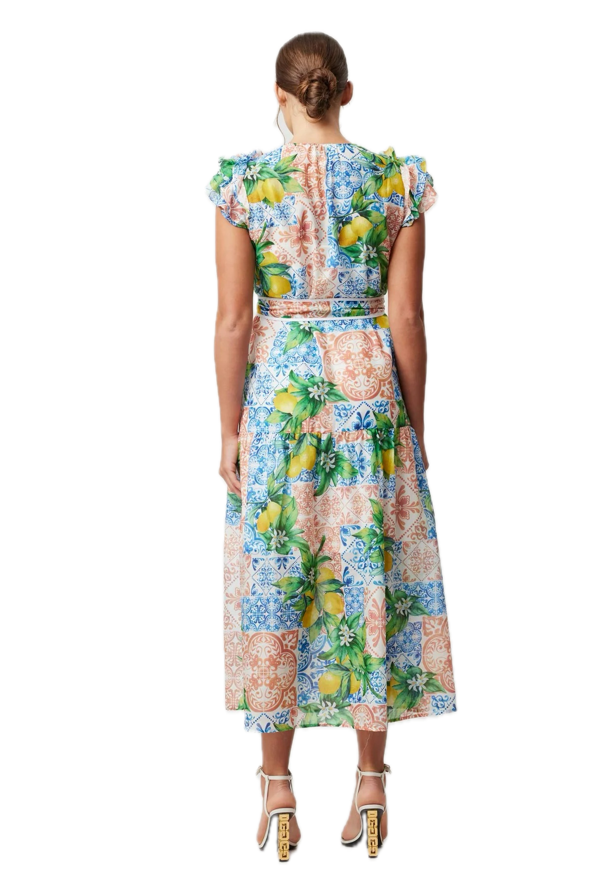 Once Was Summer Elegance Limonata Print Cotton Silk Dress with Removable Waist Tie