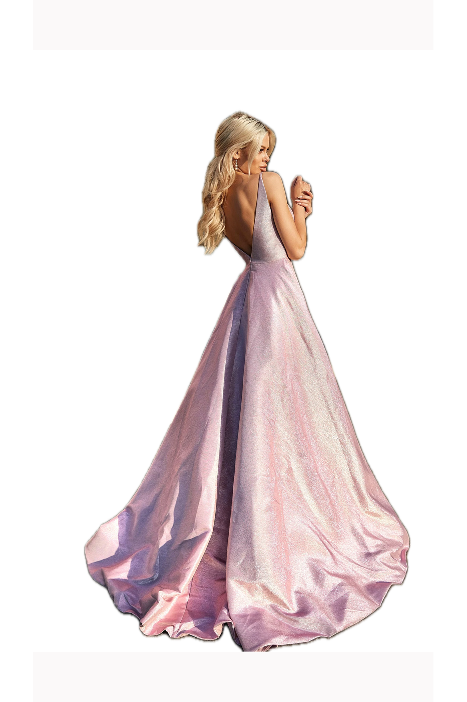Tina Holly Pearl Pink Jacquard Full-Length Gown with Oversized Ruffle - TW070"