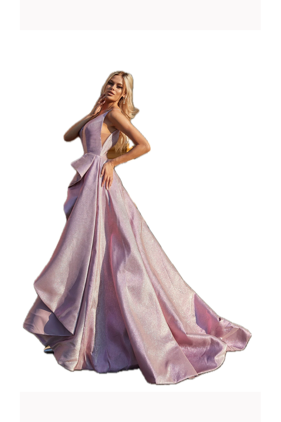 Tina Holly Pearl Pink Jacquard Full-Length Gown with Oversized Ruffle