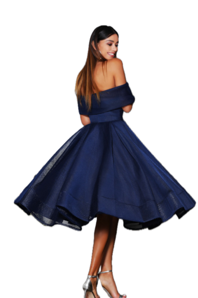 Navy Off-the-Shoulder Midi Dress - JADORE STYLE JX4003