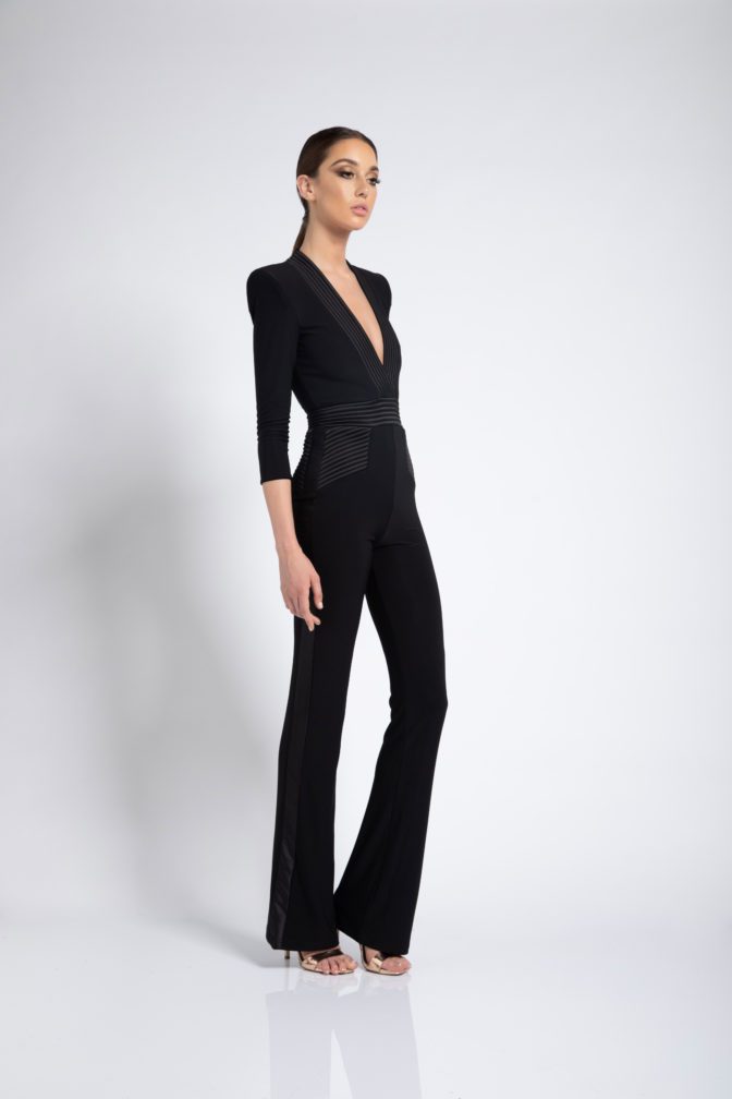 ZHIVAGO EYE OF HORUS JUMPSUIT BLACK - Bread Boutique - asymmetrical, black, GLAMOROUS, LONG SLEEVED, SEXY, SOFT, SOPHISTICATED, STUNNING, WAISTED - Darwin boutique - Darwin fashion